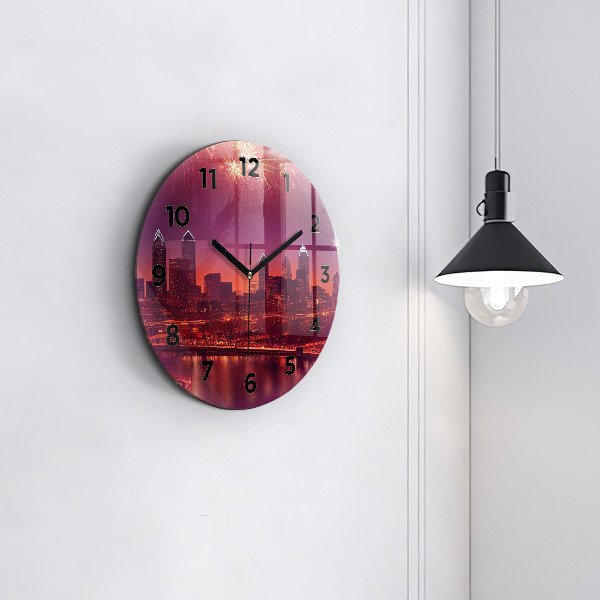 Round glass clock Philadelphia City at Night