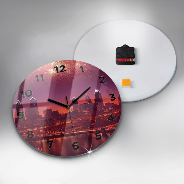 Round glass clock Philadelphia City at Night