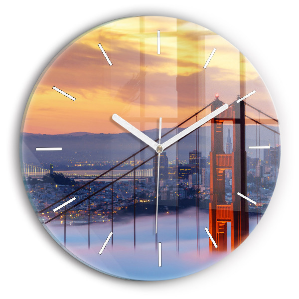 Round glass clock San Francisco Bridge