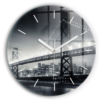Round glass clock San Francisco Bridge at Night