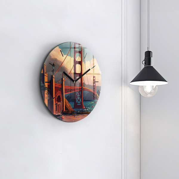 Round glass clock San Francisco Bridge