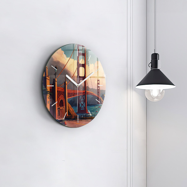 Round glass clock San Francisco Bridge
