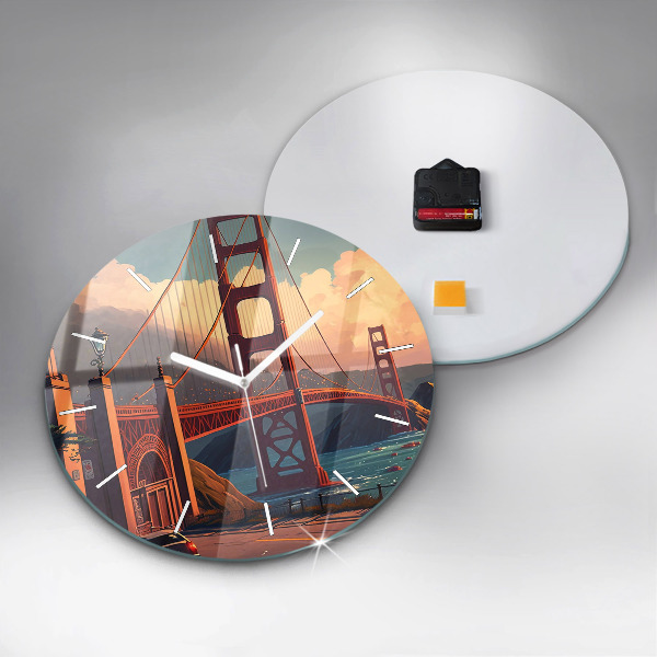 Round glass clock San Francisco Bridge