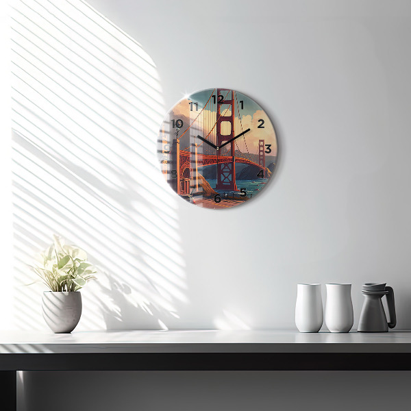 Round glass clock San Francisco Bridge