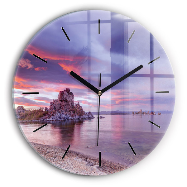 Round glass clock California Sunrise