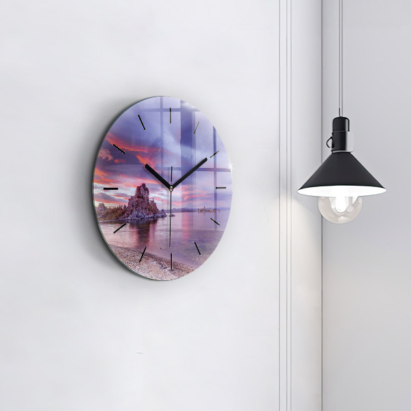 Round glass clock California Sunrise