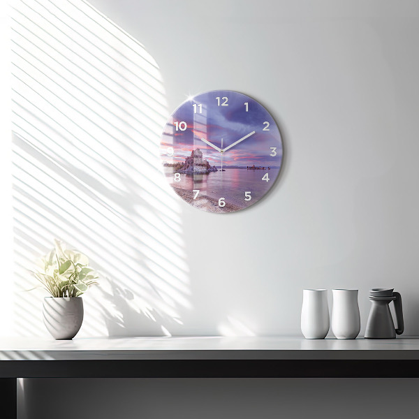 Round glass clock California Sunrise