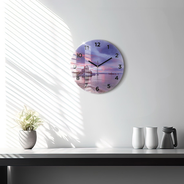 Round glass clock California Sunrise