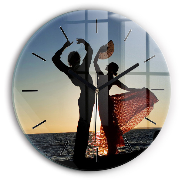 Round glass clock Spanish Dance at Sea