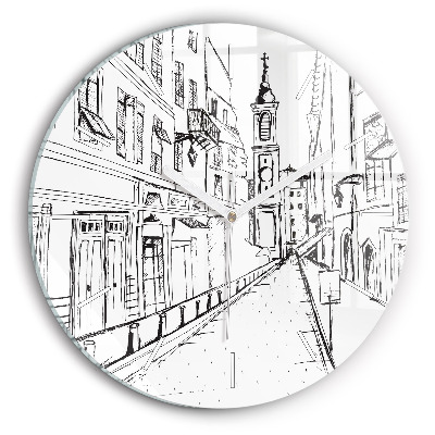 Round glass clock Drawing of the city of Provence