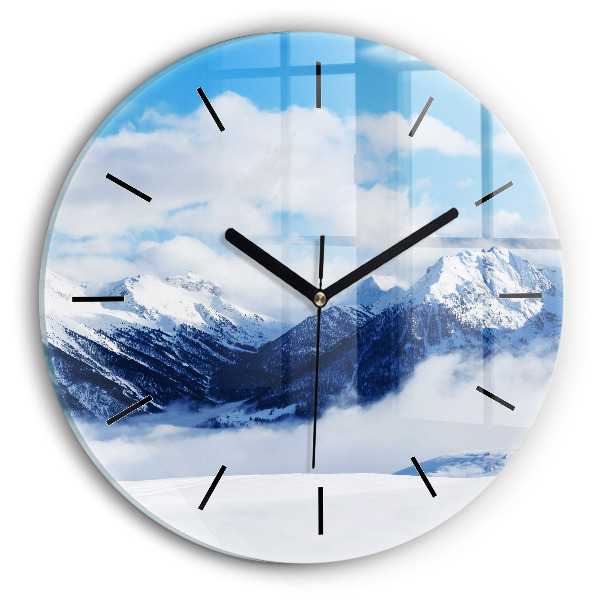 Round glass clock Mountain panorama