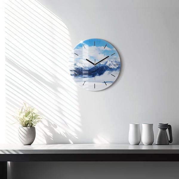 Round glass clock Mountain panorama