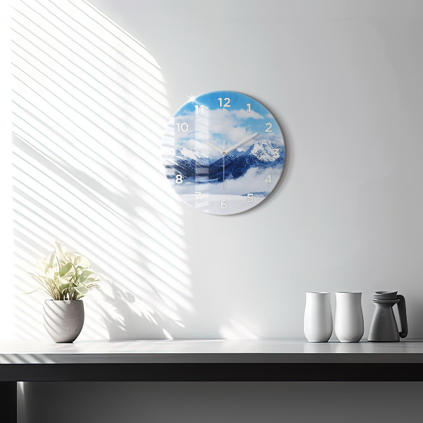 Round glass clock Mountain panorama
