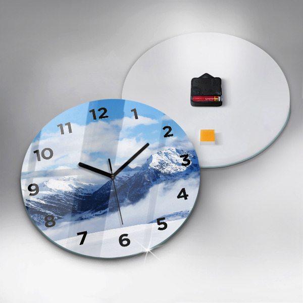 Round glass clock Mountain panorama