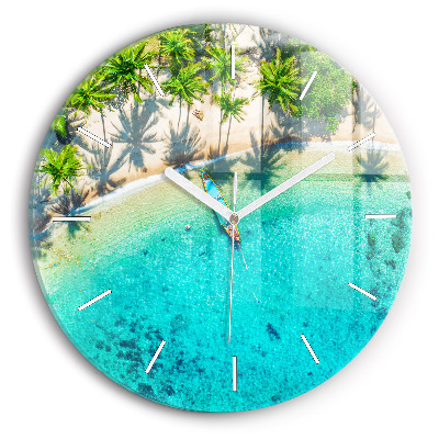 Round glass clock Tropical beach Koh Tao