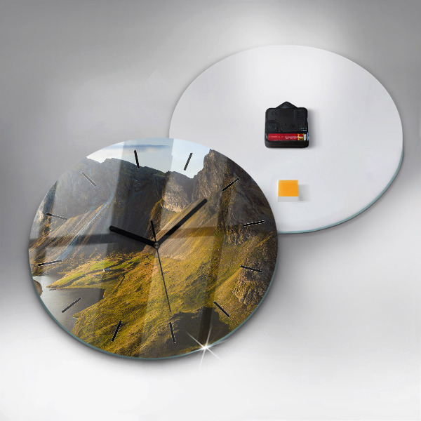 Round glass clock Road in Iceland
