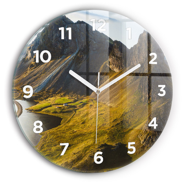 Round glass clock Road in Iceland