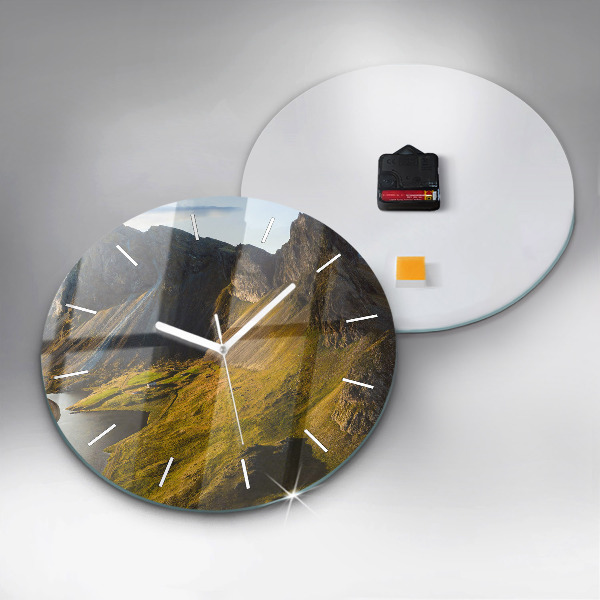 Round glass clock Road in Iceland