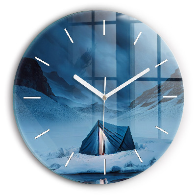 Round glass clock Tent in the mountains of Iceland