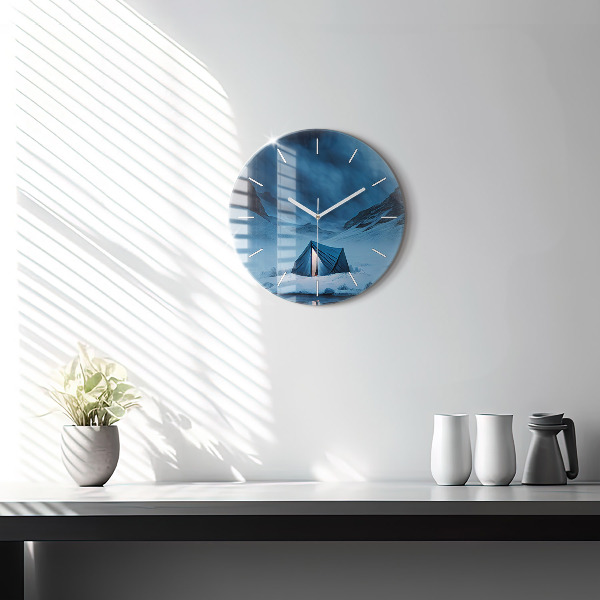 Round glass clock Tent in the mountains of Iceland