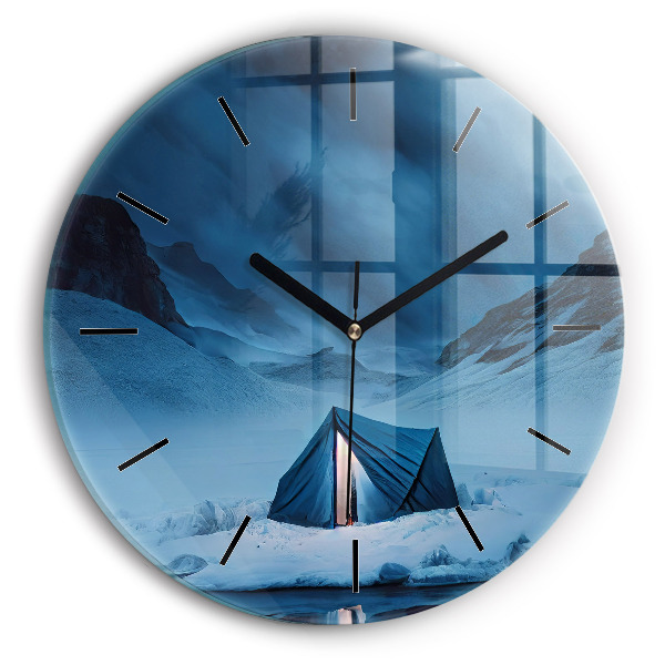 Round glass clock Tent in the mountains of Iceland