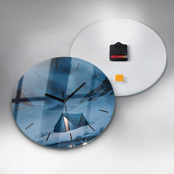 Round glass clock Tent in the mountains of Iceland