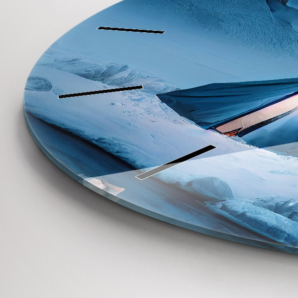 Round glass clock Tent in the mountains of Iceland