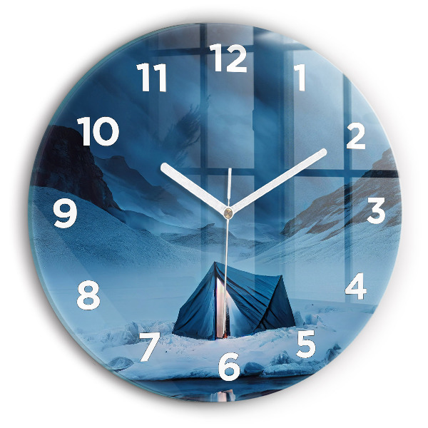 Round glass clock Tent in the mountains of Iceland