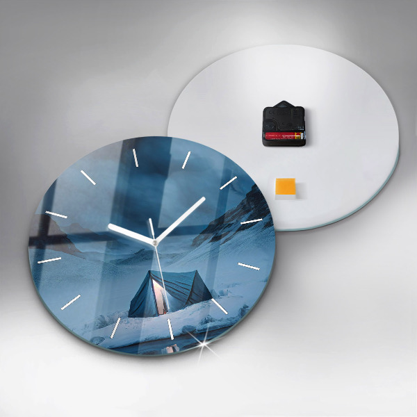 Round glass clock Tent in the mountains of Iceland