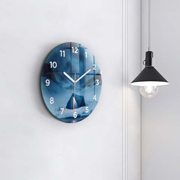 Round glass clock Tent in the mountains of Iceland