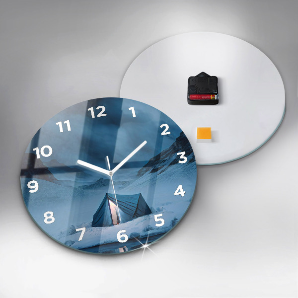 Round glass clock Tent in the mountains of Iceland
