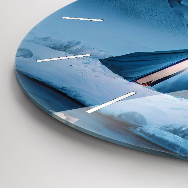 Round glass clock Tent in the mountains of Iceland