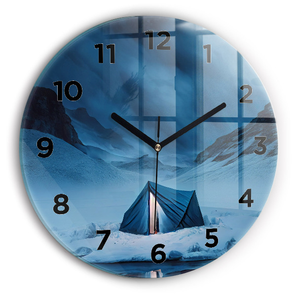 Round glass clock Tent in the mountains of Iceland
