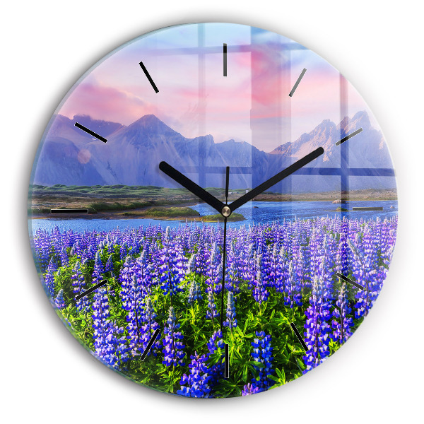 Round glass clock Mountain view Iceland