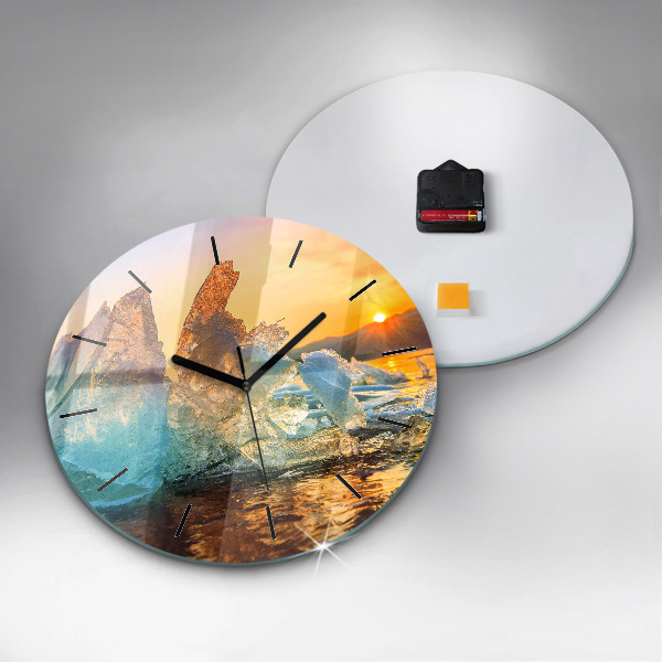 Round glass clock Iceberg and sunrise