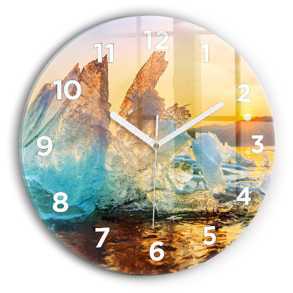 Round glass clock Iceberg and sunrise
