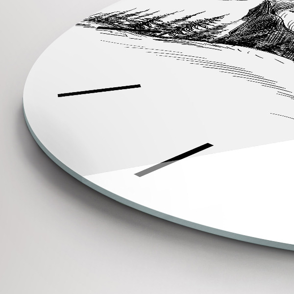 Round glass clock Drawn mountains