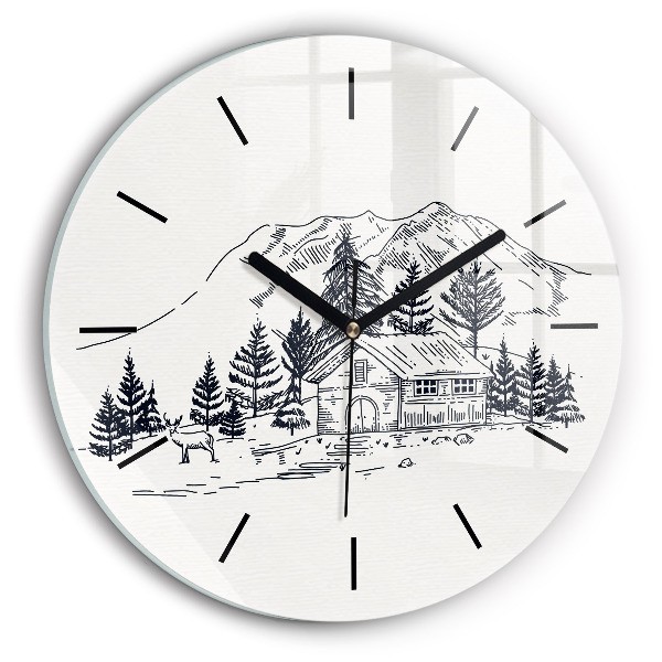 Round glass clock Cartoon town