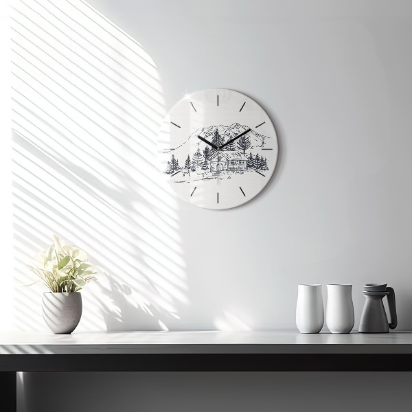 Round glass clock Cartoon town