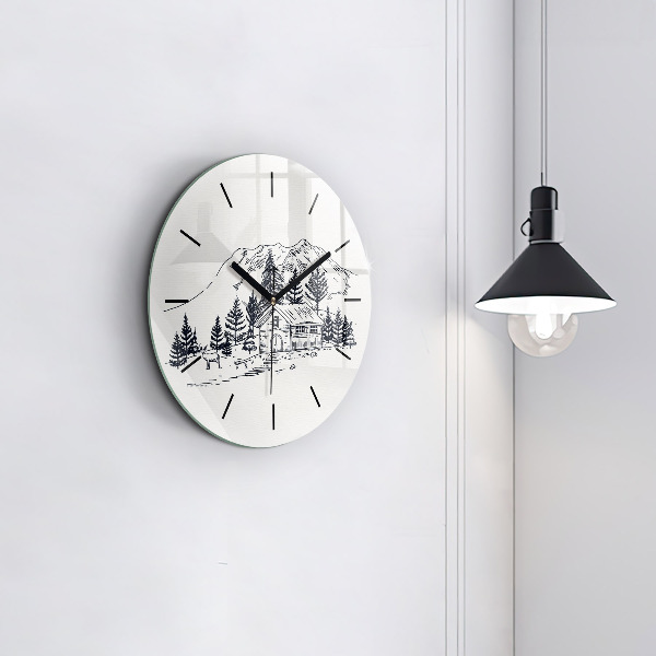 Round glass clock Cartoon town