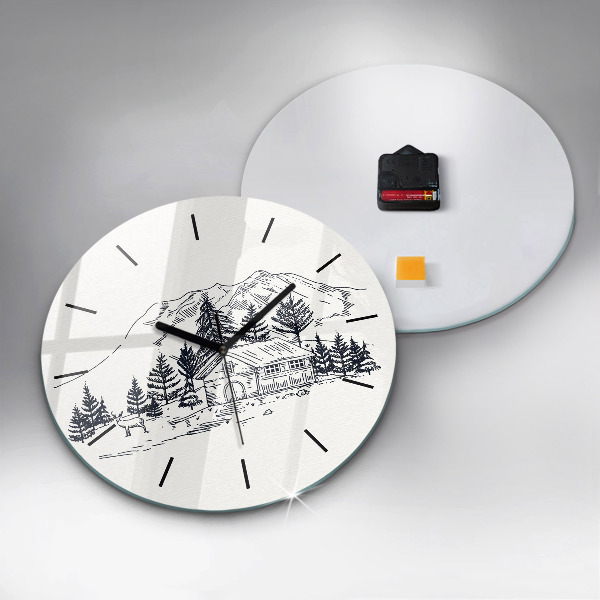 Round glass clock Cartoon town