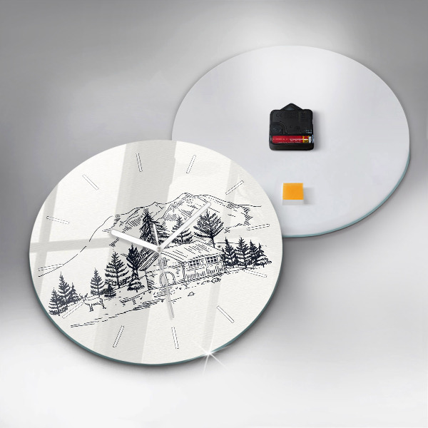 Round glass clock Cartoon town