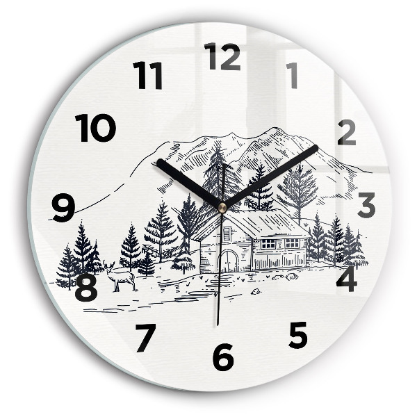 Round glass clock Cartoon town