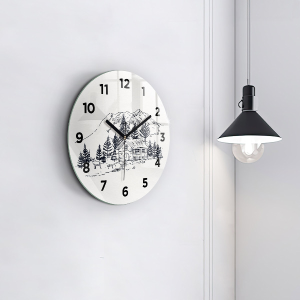 Round glass clock Cartoon town
