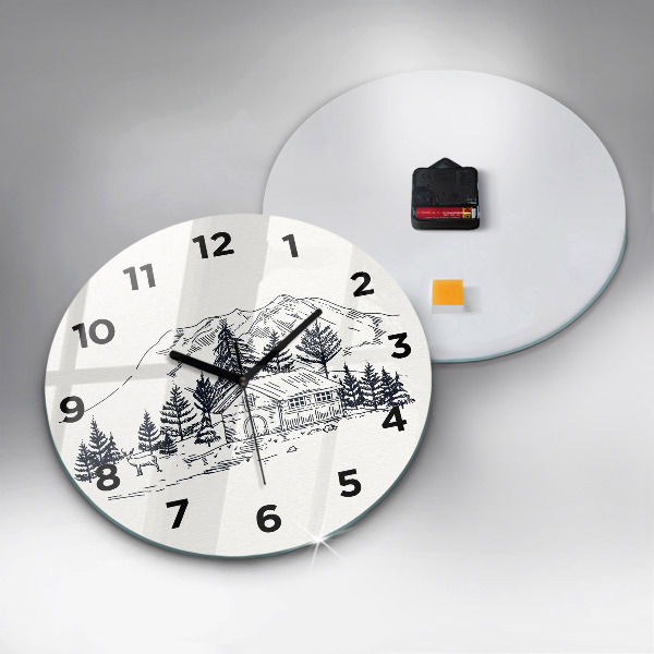 Round glass clock Cartoon town