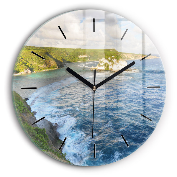 Round glass clock Ocean Coast