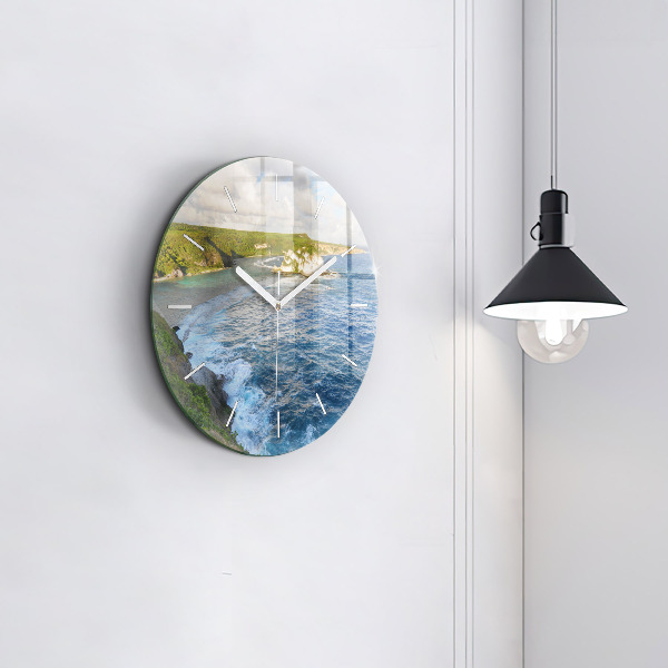 Round glass clock Ocean Coast