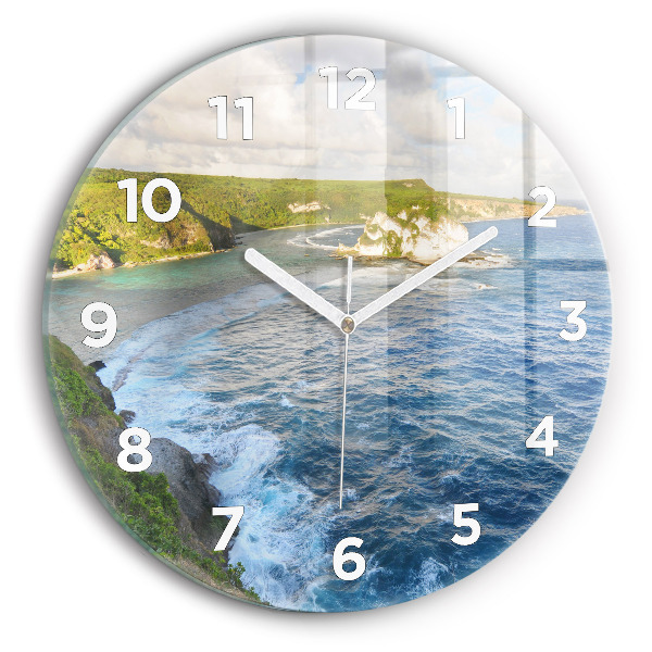 Round glass clock Ocean Coast