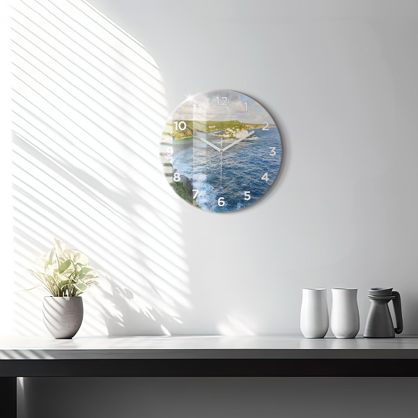 Round glass clock Ocean Coast