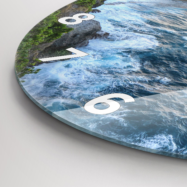 Round glass clock Ocean Coast